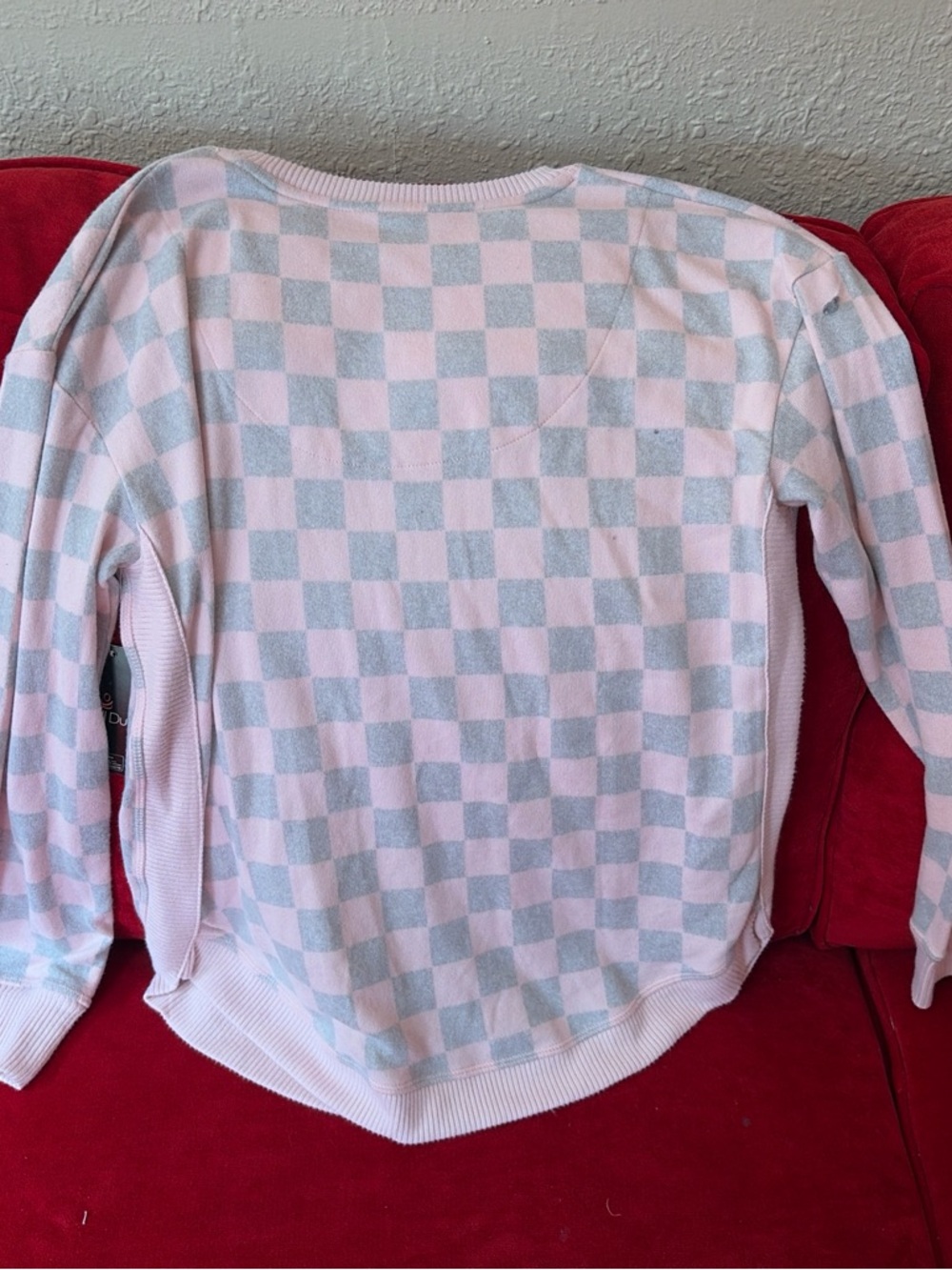 Cuddl Duds Pink and Gray Checkered Cozy Pajama Set - Picture 3 of 6